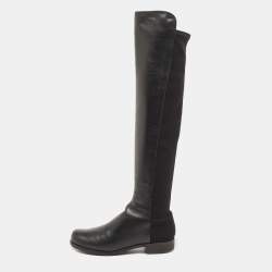 Stuart Weitzman Black Fabric and Leather Reserve  Knee Boots Size 37