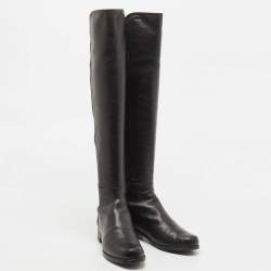 Stuart Weitzman Black Fabric and Leather Reserve  Knee Boots Size 37
