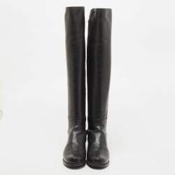 Stuart Weitzman Black Fabric and Leather Reserve  Knee Boots Size 37