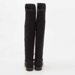 Stuart Weitzman Black Fabric and Leather Reserve  Knee Boots Size 37