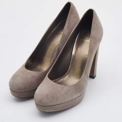 Stuart Weitzman Grey Suede Block Heel Pumps Size 37.5