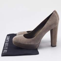 Stuart Weitzman Grey Suede Block Heel Pumps Size 37.5