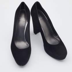 Stuart Weitzman Black Suede Block Heel Pumps Size 38