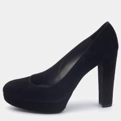 Stuart Weitzman Black Suede Block Heel Pumps Size 38