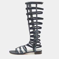 Stuart Weitzman Blue Denim And Elastic Gladiator Flat Sandals Size 39