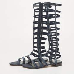 Stuart Weitzman Blue Denim And Elastic Gladiator Flat Sandals Size 39