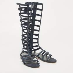 Stuart Weitzman Blue Denim And Elastic Gladiator Flat Sandals Size 39