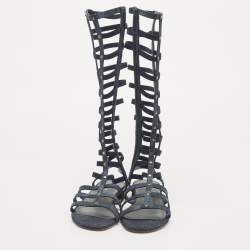 Stuart Weitzman Blue Denim And Elastic Gladiator Flat Sandals Size 39