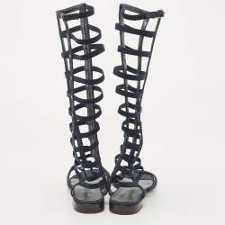 Stuart Weitzman Blue Denim And Elastic Gladiator Flat Sandals Size 39