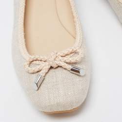 Stuart Weitzman Beige Canvas and Leather Trimmed Bow Detail Ballet Flats Size 36.5
