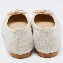 Stuart Weitzman Beige Canvas and Leather Trimmed Bow Detail Ballet Flats Size 36.5
