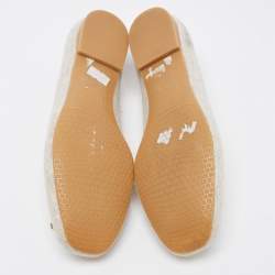 Stuart Weitzman Beige Canvas and Leather Trimmed Bow Detail Ballet Flats Size 36.5