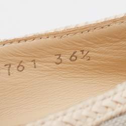 Stuart Weitzman Beige Canvas and Leather Trimmed Bow Detail Ballet Flats Size 36.5