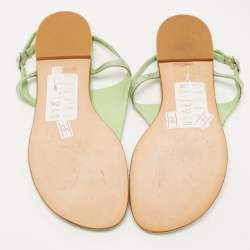 Pre Owned Stuart Weitzman Green Foil Leather Thong Slingback Flat Sandals Size 38