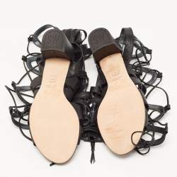 Stuart Weitzman Black Leather Gladiator Ankle Wrap Sandals Size 40