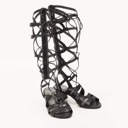Stuart Weitzman Black Leather Gladiator Ankle Wrap Sandals Size 40
