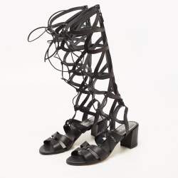 Stuart Weitzman Black Leather Gladiator Ankle Wrap Sandals Size 40