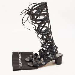 Stuart Weitzman Black Leather Gladiator Ankle Wrap Sandals Size 40