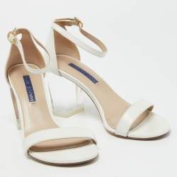 Pre Owned Stuart Weitzman White Leather Ankle Strap Sandals Size 36.5