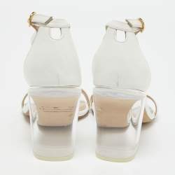 Pre Owned Stuart Weitzman White Leather Ankle Strap Sandals Size 36.5