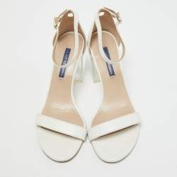 Pre Owned Stuart Weitzman White Leather Ankle Strap Sandals Size 36.5