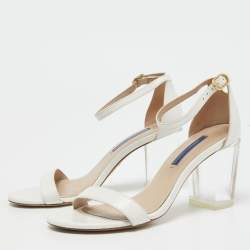 Pre Owned Stuart Weitzman White Leather Ankle Strap Sandals Size 36.5