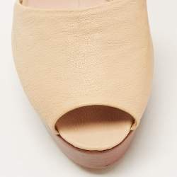 Stuart Weitzman Beige Leather Ankle Strap Platform Sandals Size 39