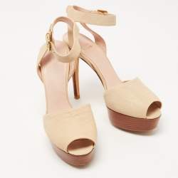 Stuart Weitzman Beige Leather Ankle Strap Platform Sandals Size 39