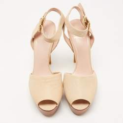 Stuart Weitzman Beige Leather Ankle Strap Platform Sandals Size 39