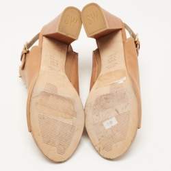 Stuart Weitzman Brown Leather Studded Slingback Block Heel Sandals Size 40
