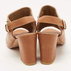 Stuart Weitzman Brown Leather Studded Slingback Block Heel Sandals Size 40