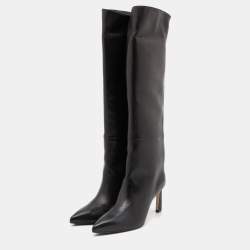 Stuart Weitzman Black Leather Pointed Toe Knee Length Boots Size 38.5