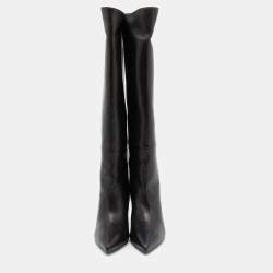 Stuart Weitzman Black Leather Pointed Toe Knee Length Boots Size 38.5