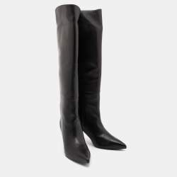 Stuart Weitzman Black Leather Pointed Toe Knee Length Boots Size 38.5