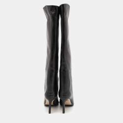 Stuart Weitzman Black Leather Pointed Toe Knee Length Boots Size 38.5