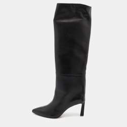 Stuart Weitzman Black Leather Pointed Toe Knee Length Boots Size 38.5