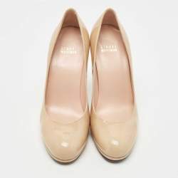 Stuart Weitzman Beige Patent Leather Round Toe Pumps Size 37.5