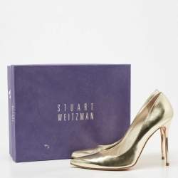 Stuart Weitzman Gold Foil Leather Pointed Toe Pumps Size 40.5