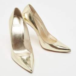Stuart Weitzman Gold Foil Leather Pointed Toe Pumps Size 40.5