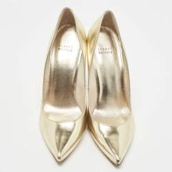 Stuart Weitzman Gold Foil Leather Pointed Toe Pumps Size 40.5