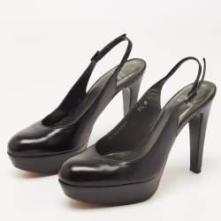 Stuart Weitzman Black Leather Platform Slingback Pumps Size 36