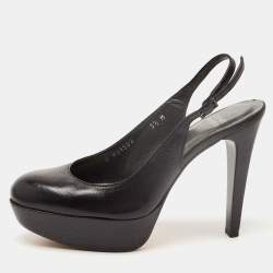 Stuart Weitzman Black Leather Platform Slingback Pumps Size 36