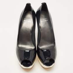 Stuart Weitzman Black Patent Leather Platform Peep Toe Pumps Size 35.5