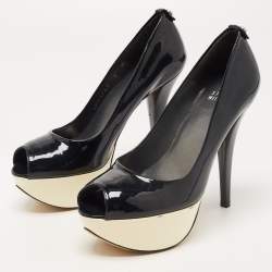 Stuart Weitzman Black Patent Leather Platform Peep Toe Pumps Size 35.5