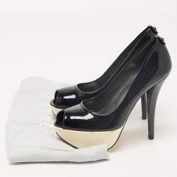 Stuart Weitzman Black Patent Leather Platform Peep Toe Pumps Size 35.5