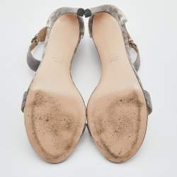 Stuart Weitzman Grey/Beige Karung Leather Ankle Strap Open Toe Sandals Size 39.5