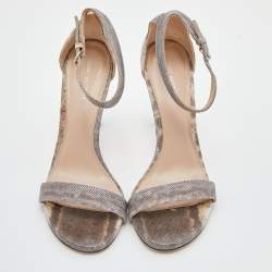 Stuart Weitzman Grey/Beige Karung Leather Ankle Strap Open Toe Sandals Size 39.5