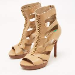 Stuart Weitzman Beige Leather Chain Strappy Cage Sandals Size 38