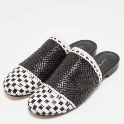 Stuart Weitzman Black/White Woven Leather Indiana Slide Mules Size 37