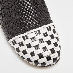 Stuart Weitzman Black/White Woven Leather Indiana Slide Mules Size 37
